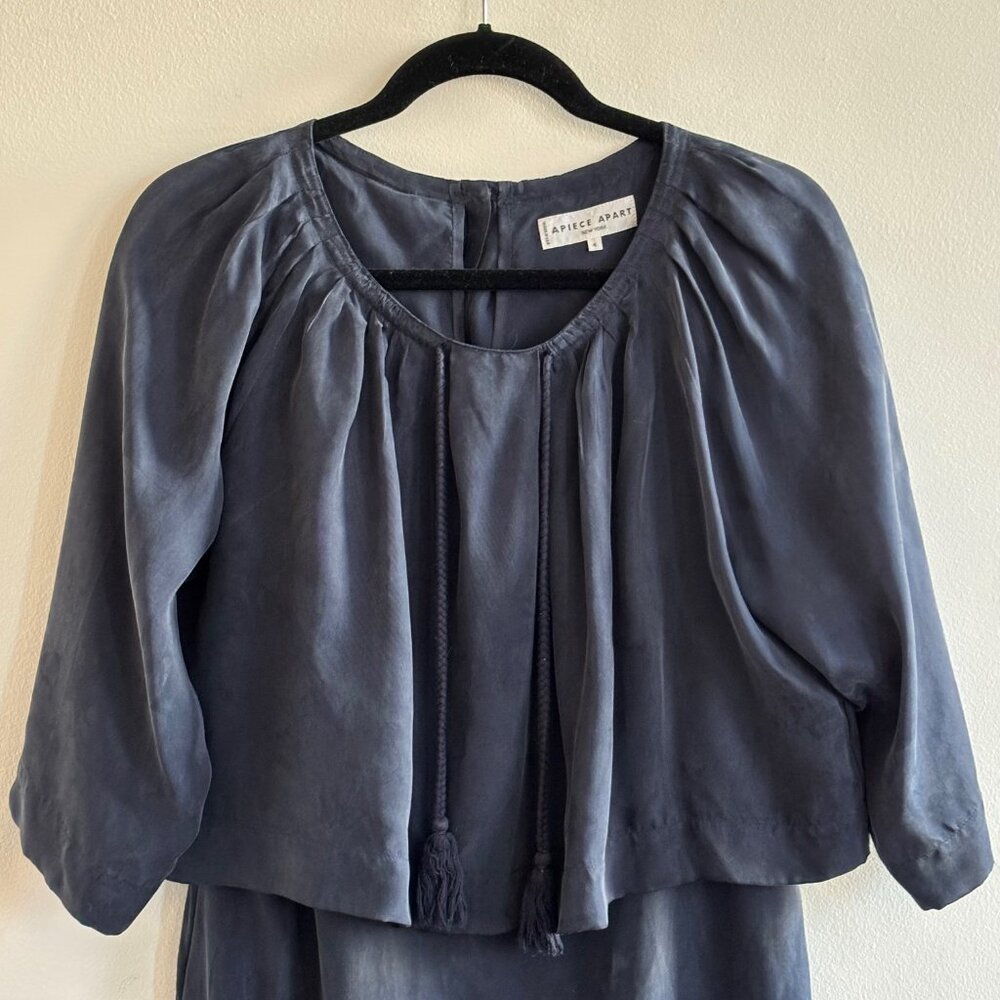 Apiece Apart Tasseled Cape Dress - Navy Blue - Size 4 - Picture 2 of 4